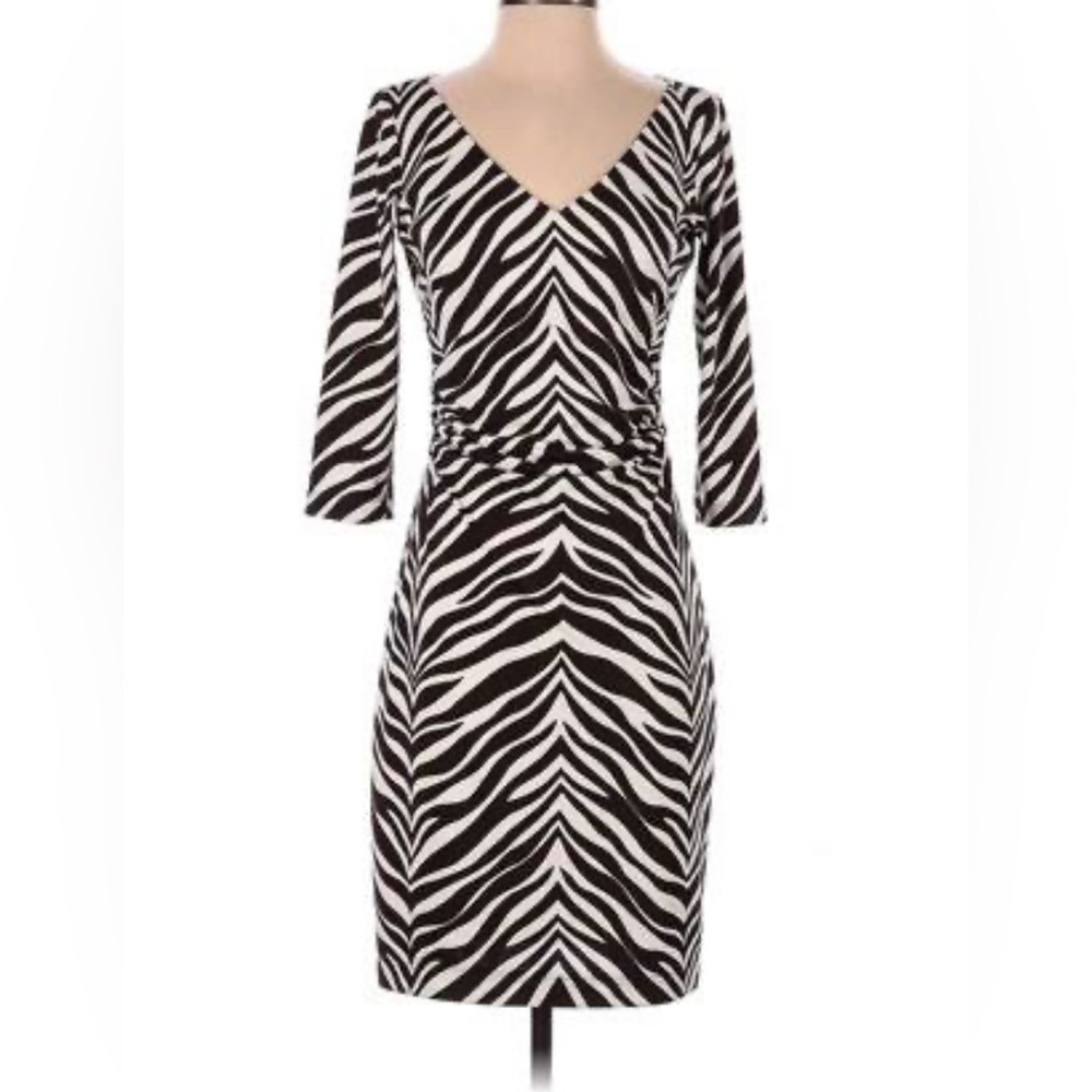 David Meister Brown Zebra Print Dress Size 12 Runs Small